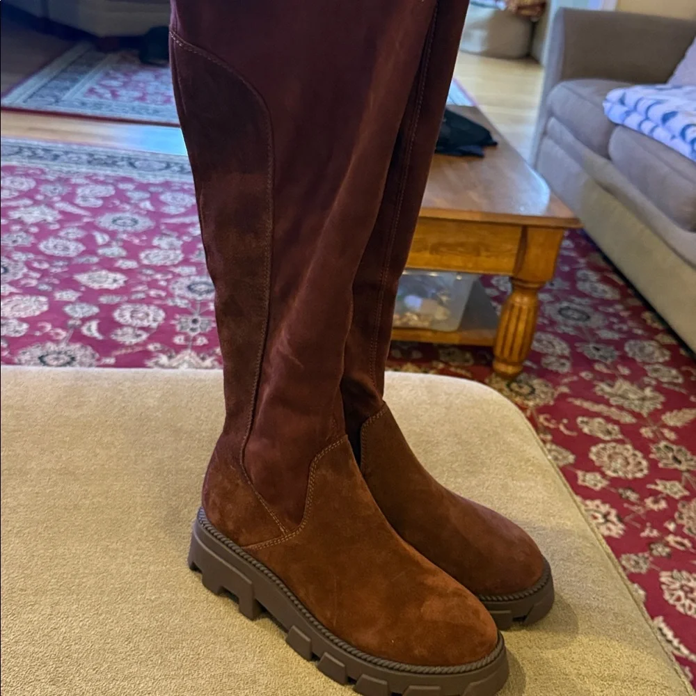 Kelsi Dagger Size 9 Brown Leather Over Knee High Boots Suede (TD)
